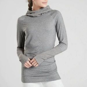 Athleta Essence Hooded Tunic Top Women's X-Small Long Sleeve Thumbhole Gray